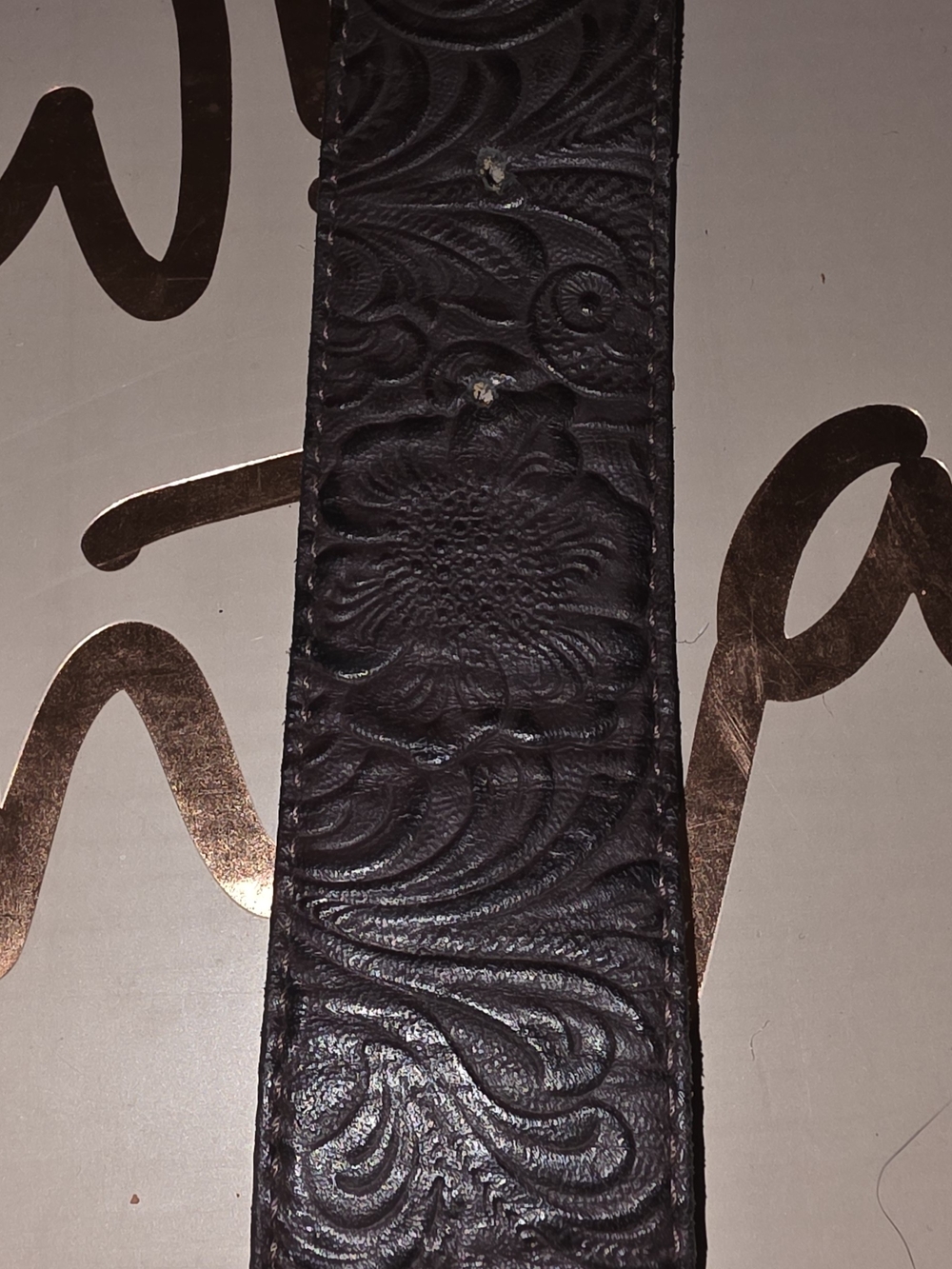 Y2K Vintage Embossed Dark Brown Leather Belt with Amber and Garnet Accents - Picture 8 of 10